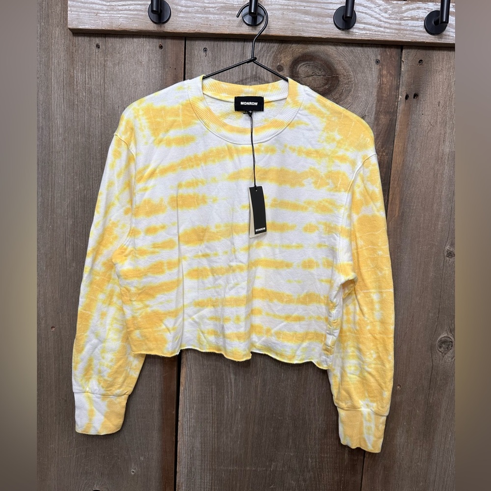Monrow Super Soft Tie Dye Cropped Sweatshirt in Yellow Size Medium